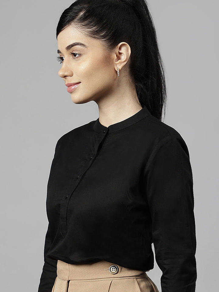 Women Black Solid Pure Cotton Regular Fit Formal Top