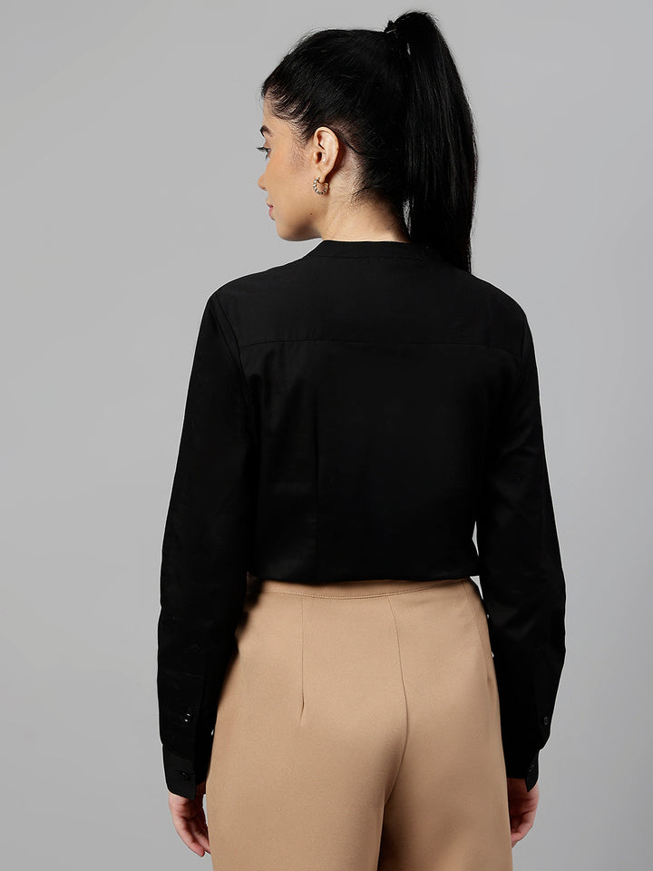 Women Black Solid Pure Cotton Regular Fit Formal Top