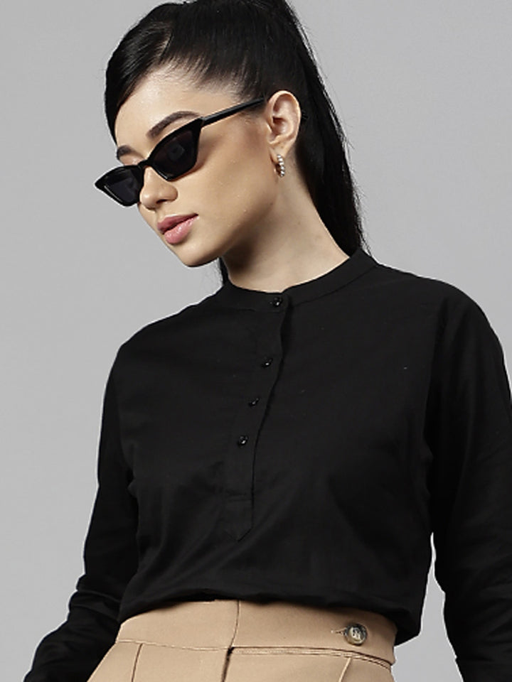 Women Black Solid Pure Cotton Regular Fit Formal Top