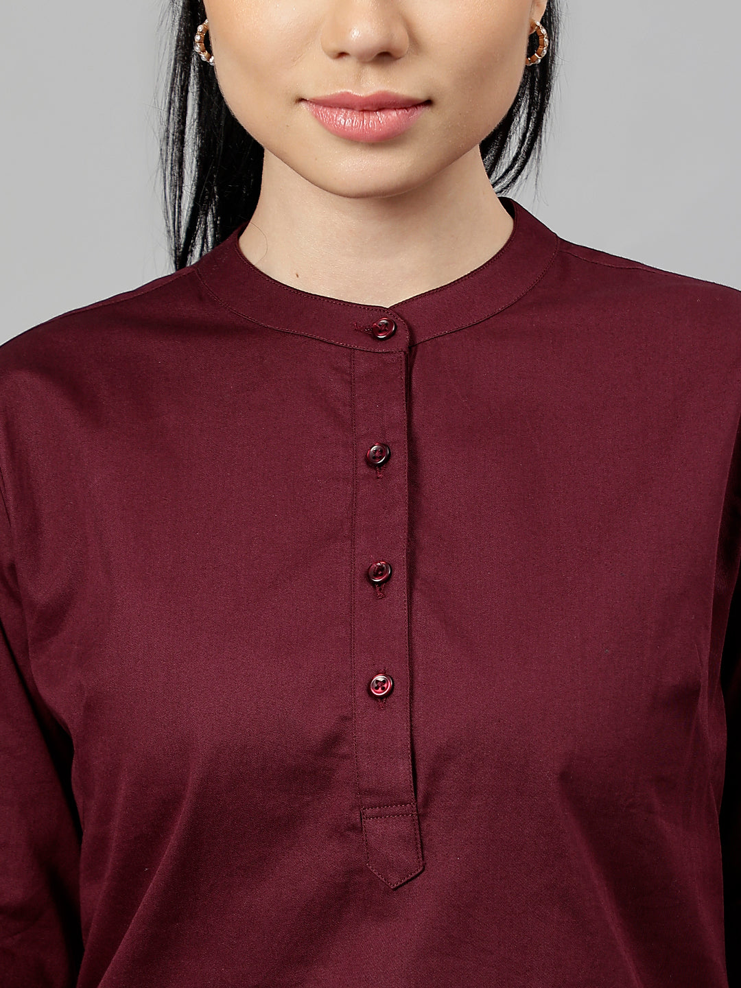 Women Burgundy Solid Pure Cotton Regular Fit Formal Top