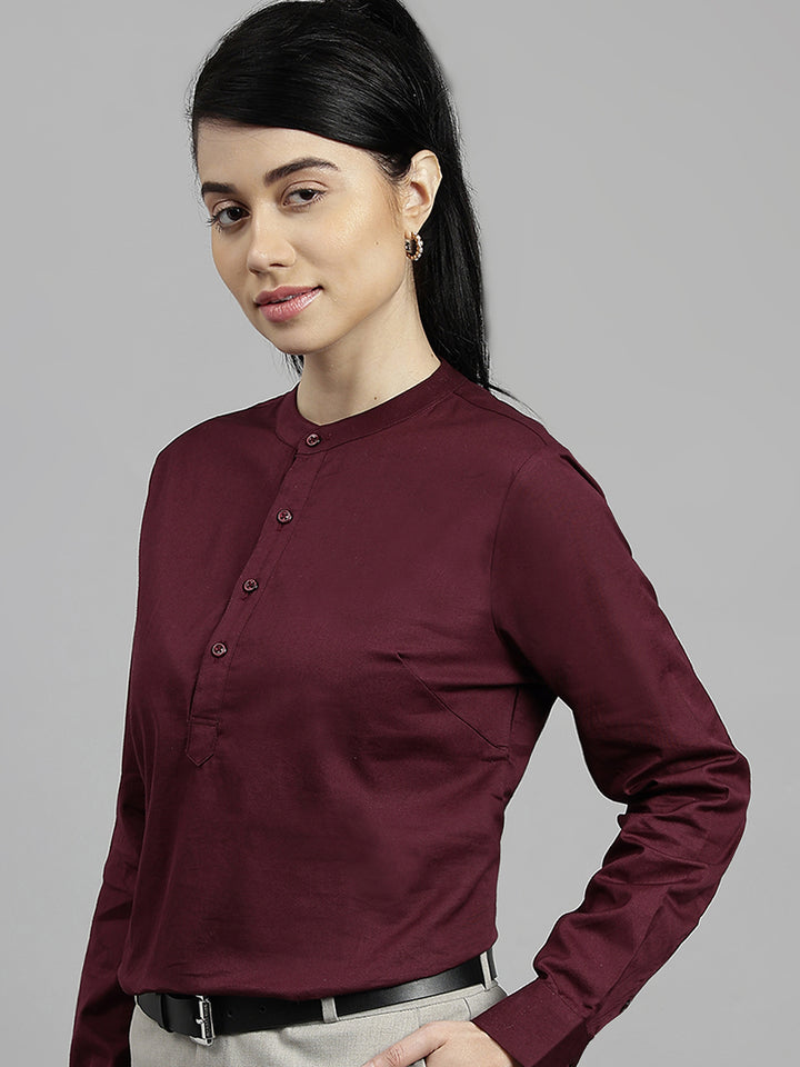 Women Burgundy Solid Pure Cotton Regular Fit Formal Top