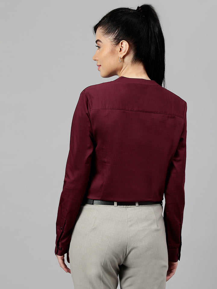 Women Burgundy Solid Pure Cotton Regular Fit Formal Top