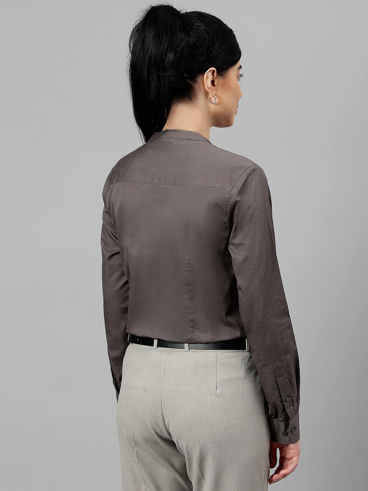 Women Dark Grey Solid Pure Cotton Regular Fit Formal Top