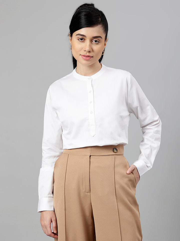 Women White Solid Pure Cotton Regular Fit Formal Top