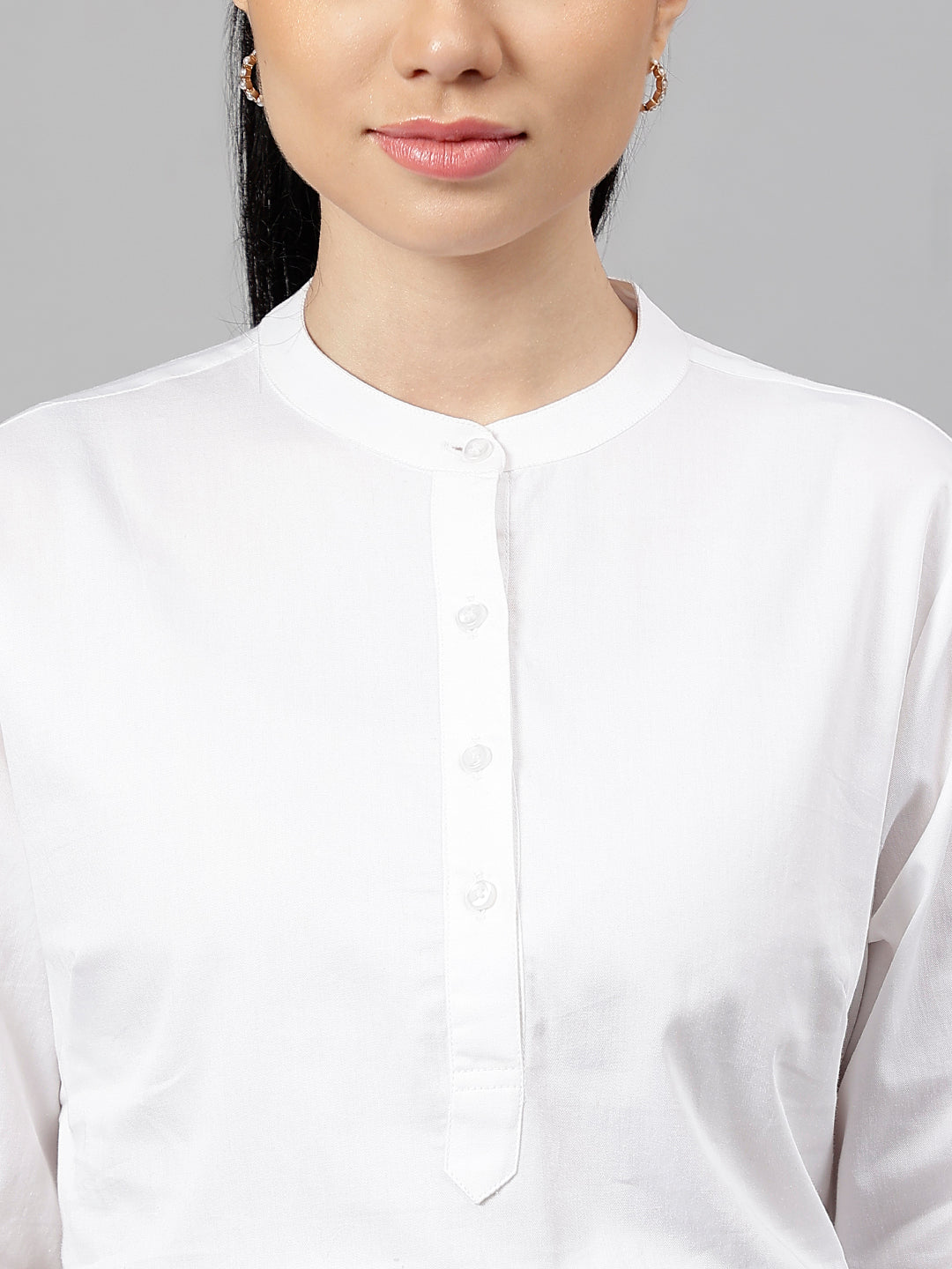 Women White Solid Pure Cotton Regular Fit Formal Top