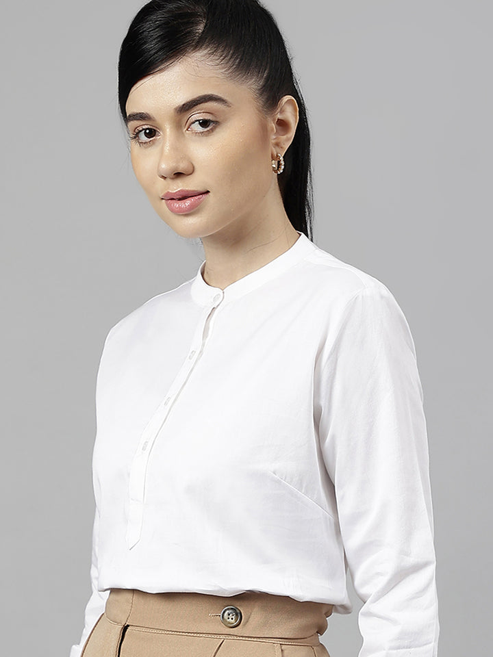 Women White Solid Pure Cotton Regular Fit Formal Top