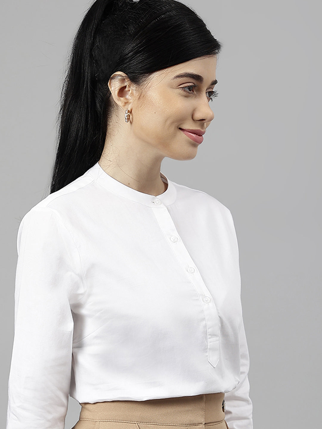 Women White Solid Pure Cotton Regular Fit Formal Top