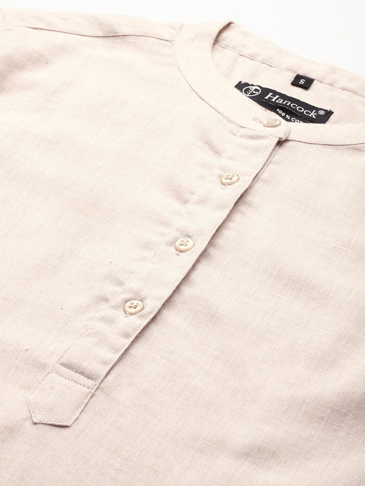 Hancock Women Beige Solid Pure Cotton Regular Fit Formal Top