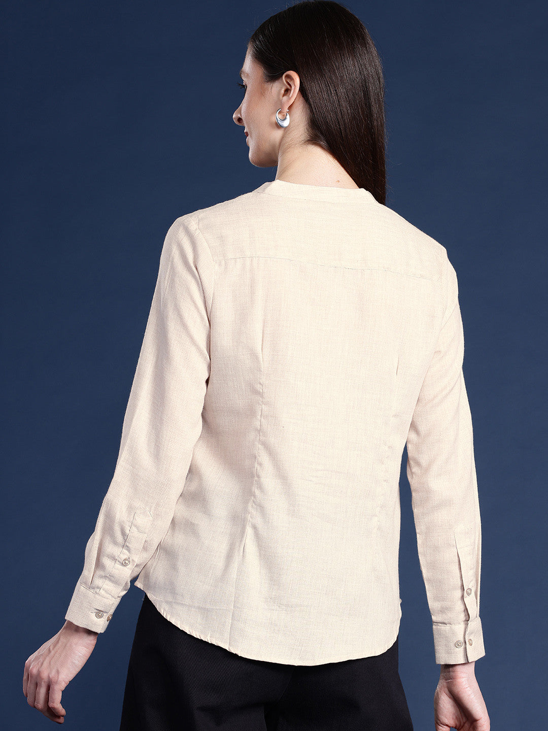 Hancock Women Beige Solid Pure Cotton Regular Fit Formal Top