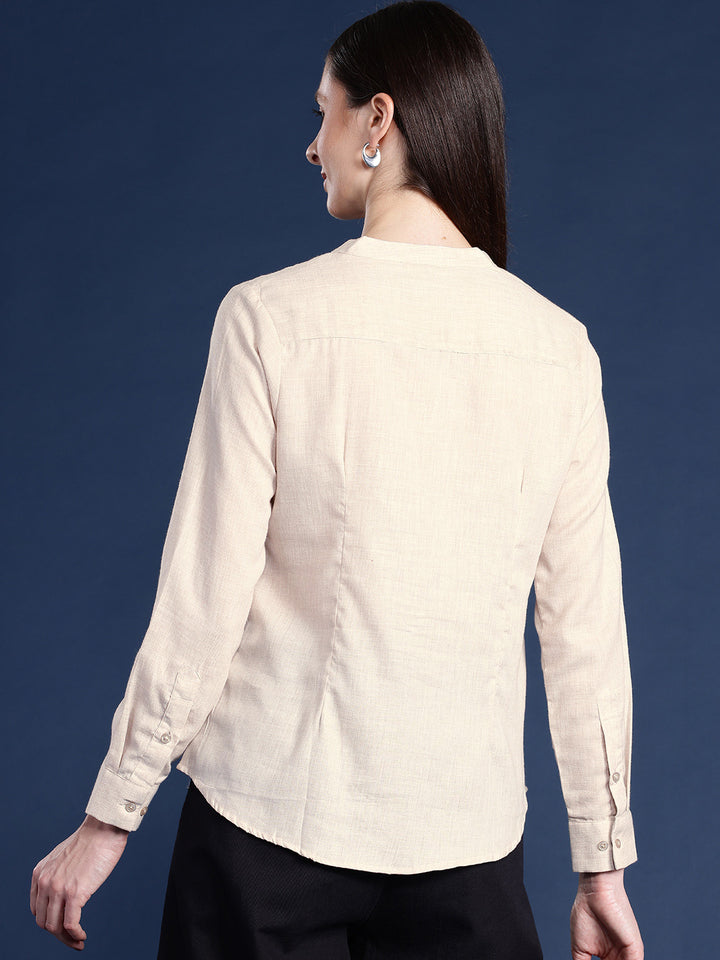 Hancock Women Beige Solid Pure Cotton Regular Fit Formal Top