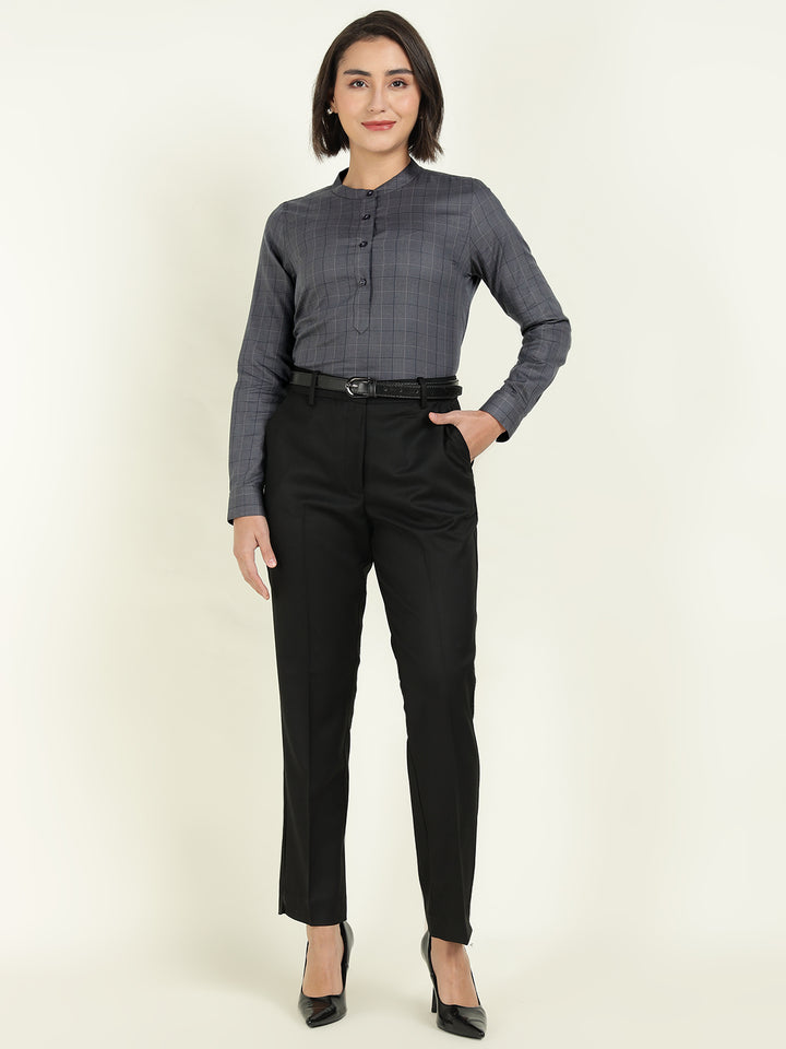 Hancock Women Grey Checked Regular Fit Tencel Formal Top