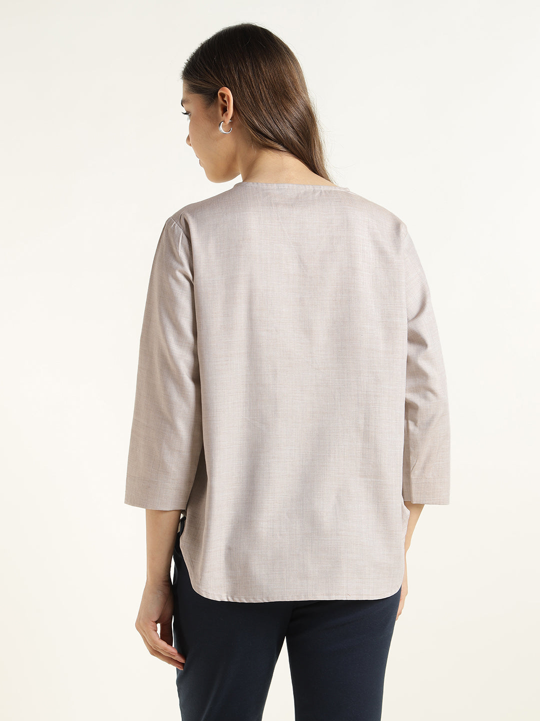 Hancock  Women  Beige  Solid  Pure Cotton  Regular Fit  Formal  Top