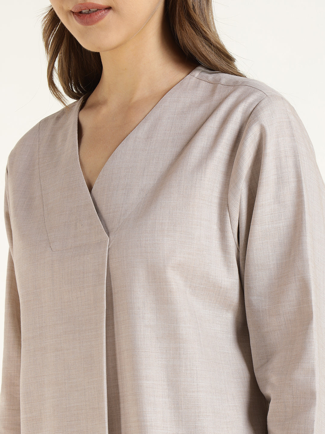 Hancock  Women  Beige  Solid  Pure Cotton  Regular Fit  Formal  Top