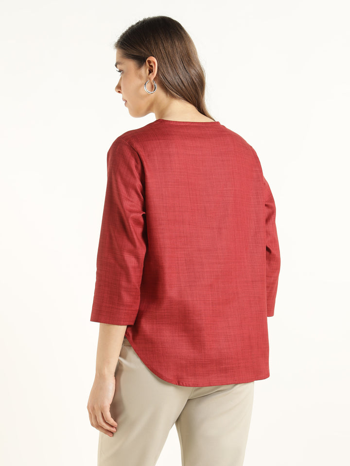Hancock  Women  Maroon  Solid  Pure Cotton  Regular Fit  Formal  Top