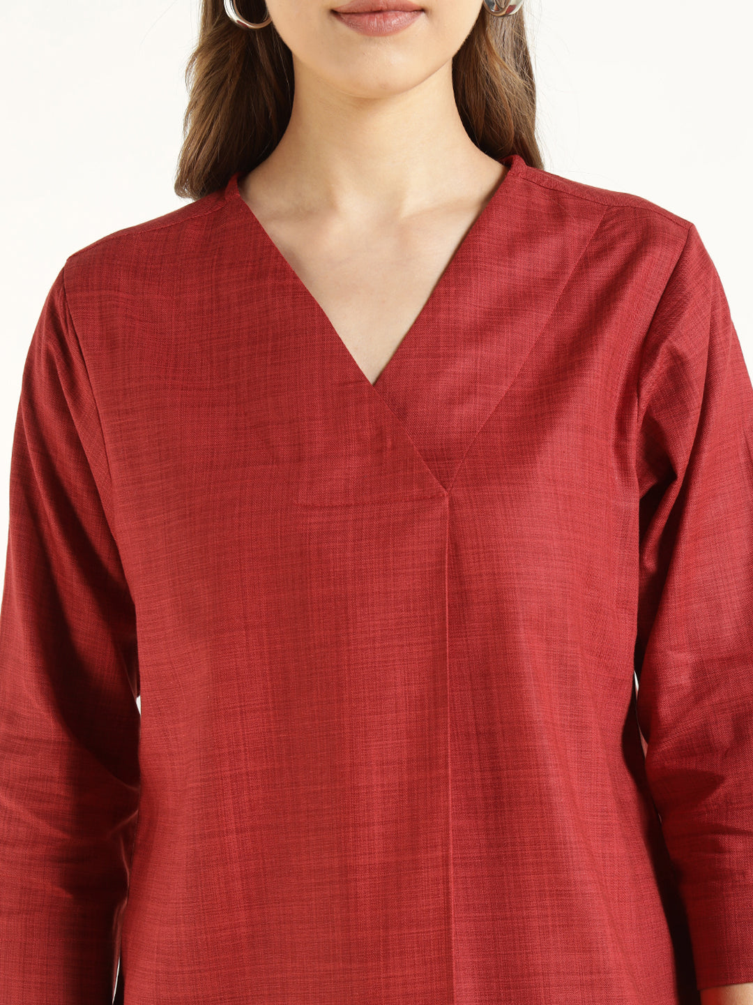 Hancock  Women  Maroon  Solid  Pure Cotton  Regular Fit  Formal  Top