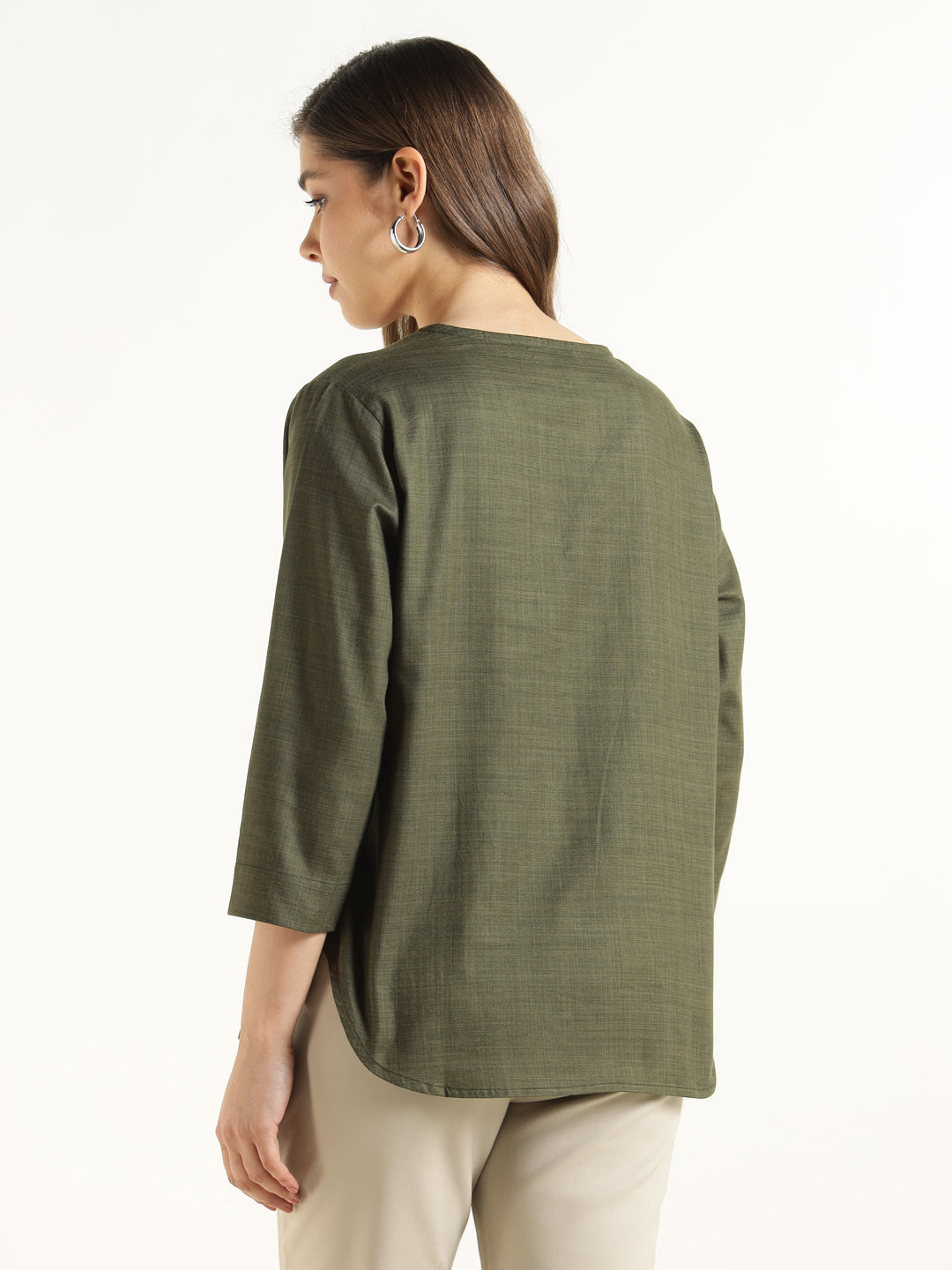 Hancock  Women  Olive  Solid  Pure Cotton  Regular Fit  Formal  Top