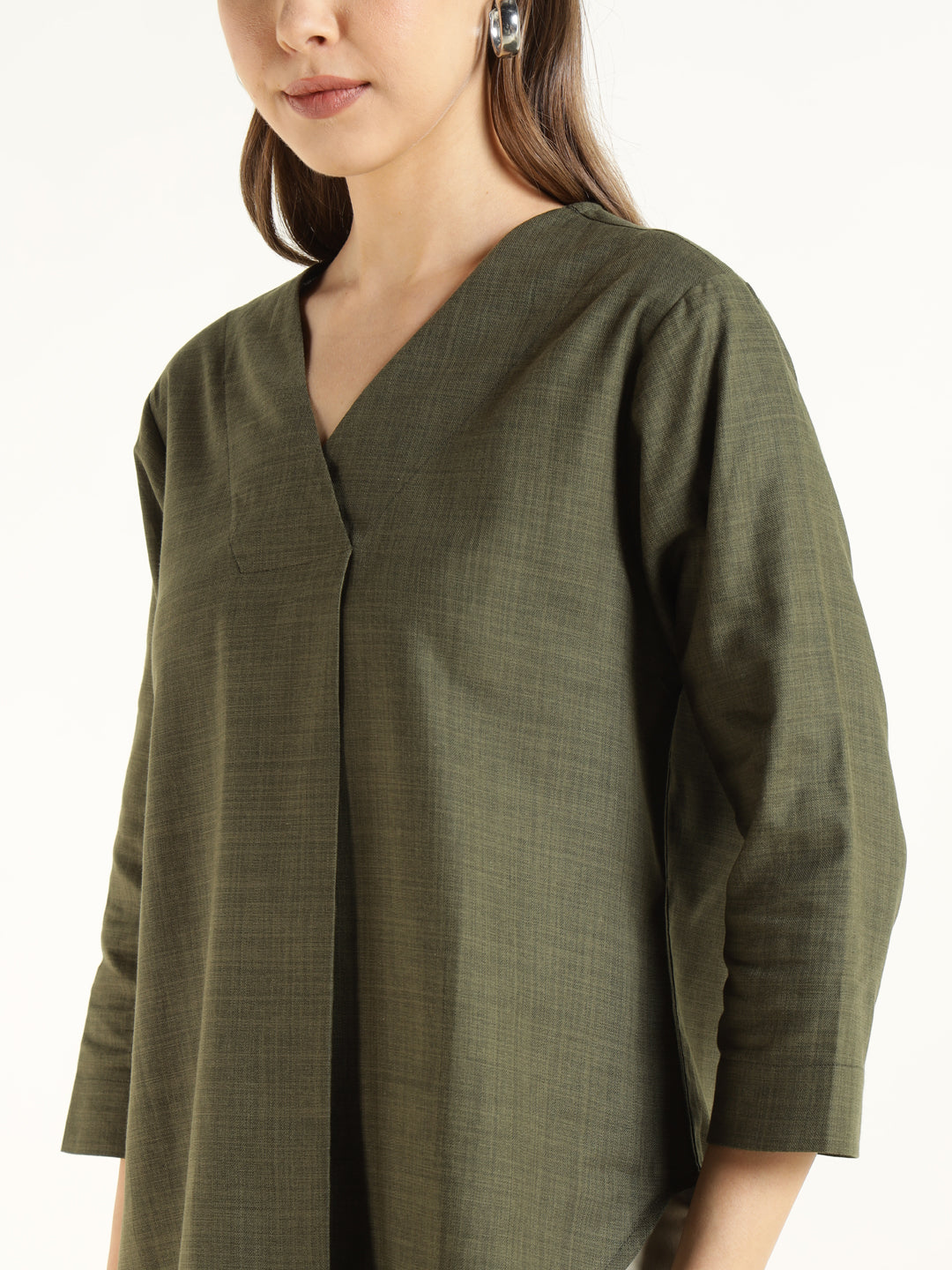 Hancock  Women  Olive  Solid  Pure Cotton  Regular Fit  Formal  Top