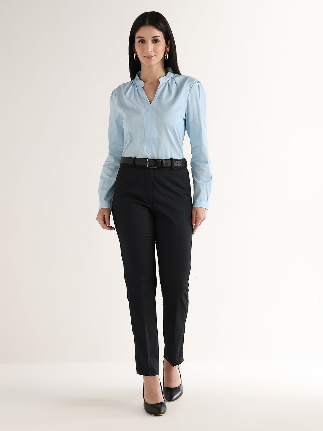 Hancock   Women   Sky Blue   Solids   Pure Cotton   Regular Fit   Formal   Top