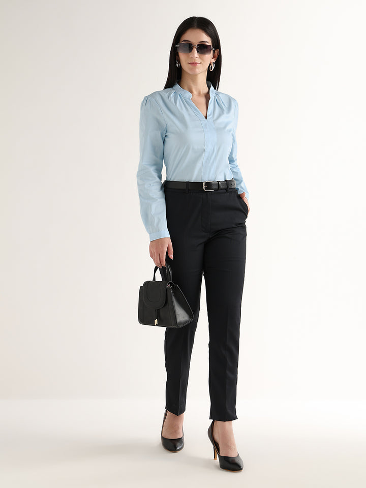 Hancock   Women   Sky Blue   Solids   Pure Cotton   Regular Fit   Formal   Top