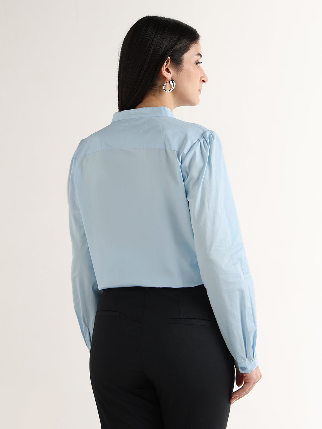 Hancock   Women   Sky Blue   Solids   Pure Cotton   Regular Fit   Formal   Top