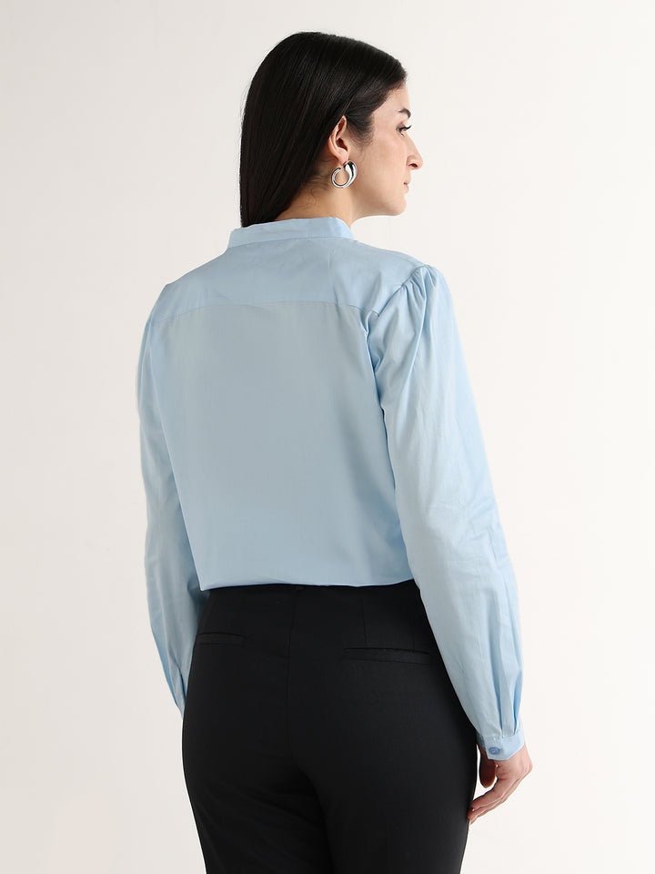 Hancock   Women   Sky Blue   Solids   Pure Cotton   Regular Fit   Formal   Top