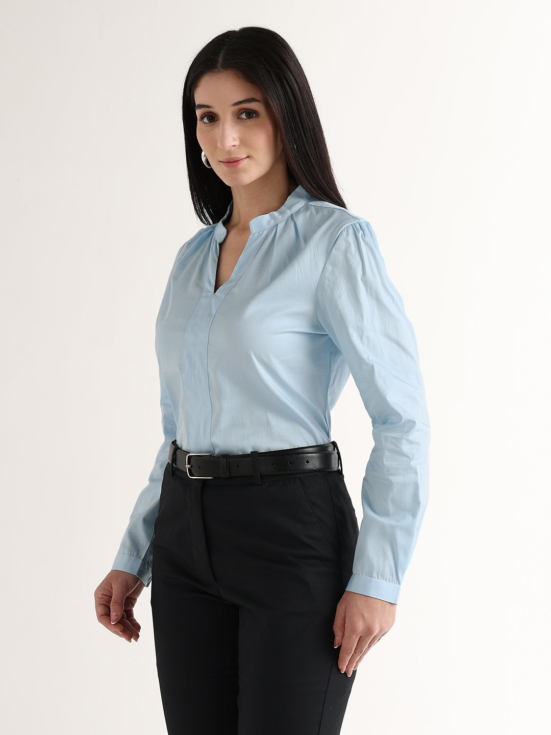 Hancock   Women   Sky Blue   Solids   Pure Cotton   Regular Fit   Formal   Top