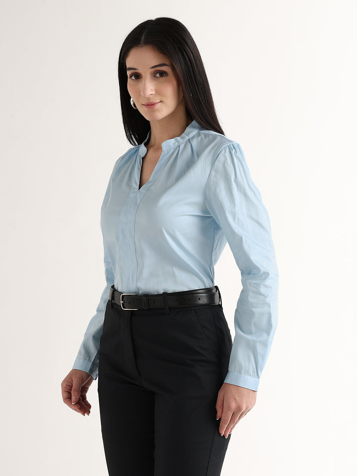 Hancock   Women   Sky Blue   Solids   Pure Cotton   Regular Fit   Formal   Top