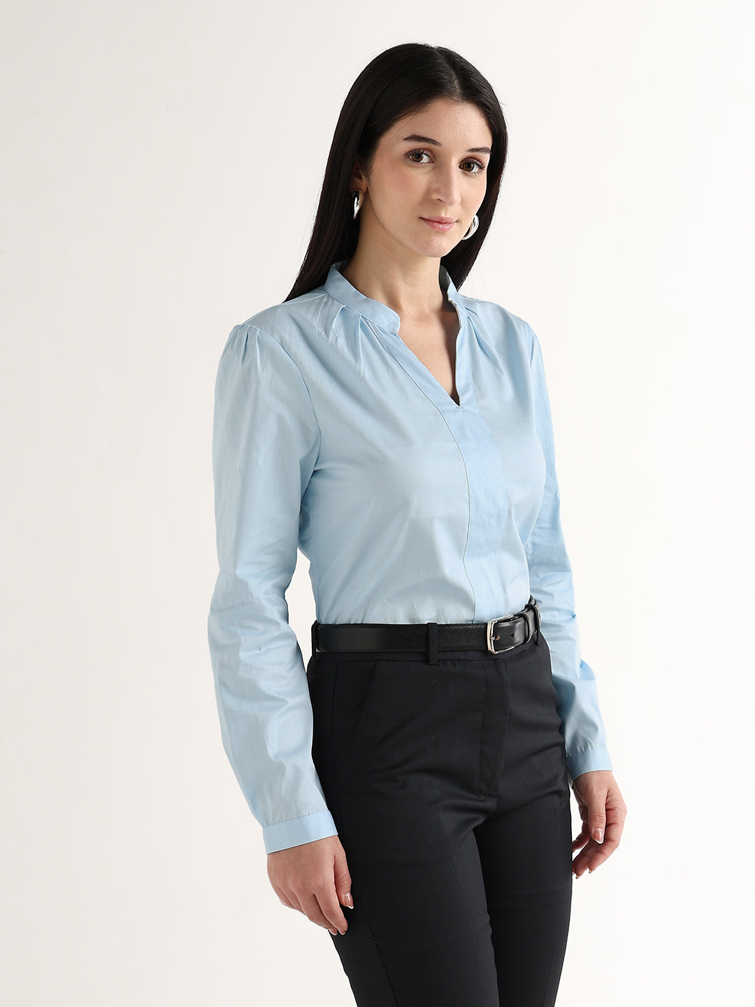 Hancock   Women   Sky Blue   Solids   Pure Cotton   Regular Fit   Formal   Top