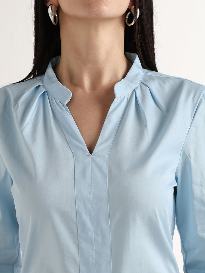 Hancock   Women   Sky Blue   Solids   Pure Cotton   Regular Fit   Formal   Top