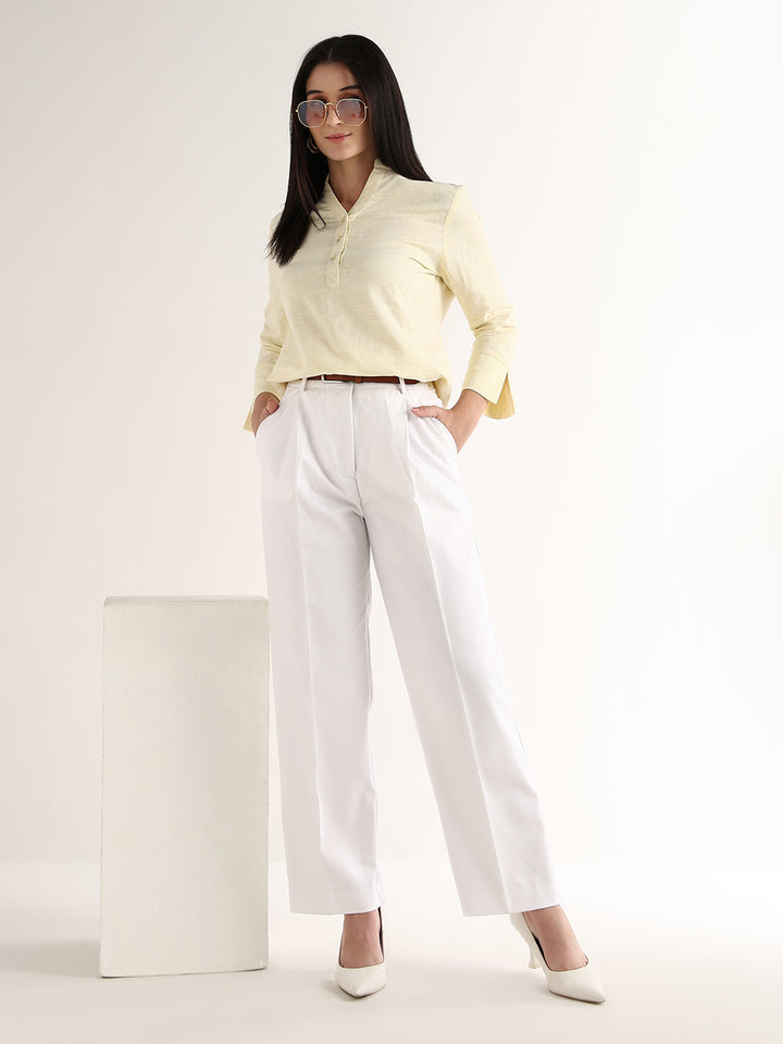 Hancock   Women   Yellow   Solid Self Design   Pure Cotton   Regular Fit   Formal   Top