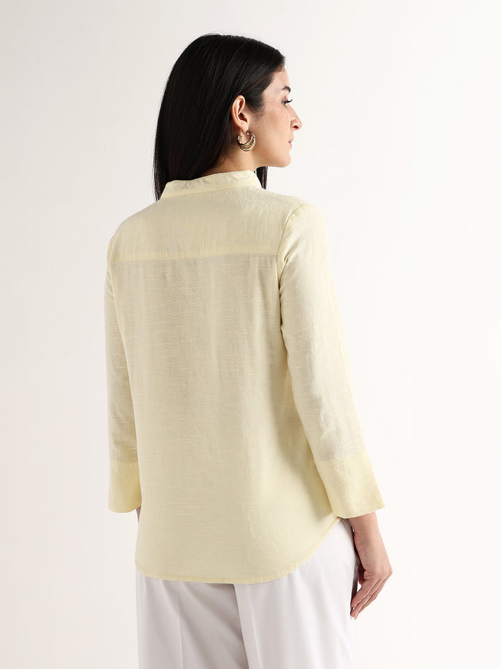 Hancock   Women   Yellow   Solid Self Design   Pure Cotton   Regular Fit   Formal   Top