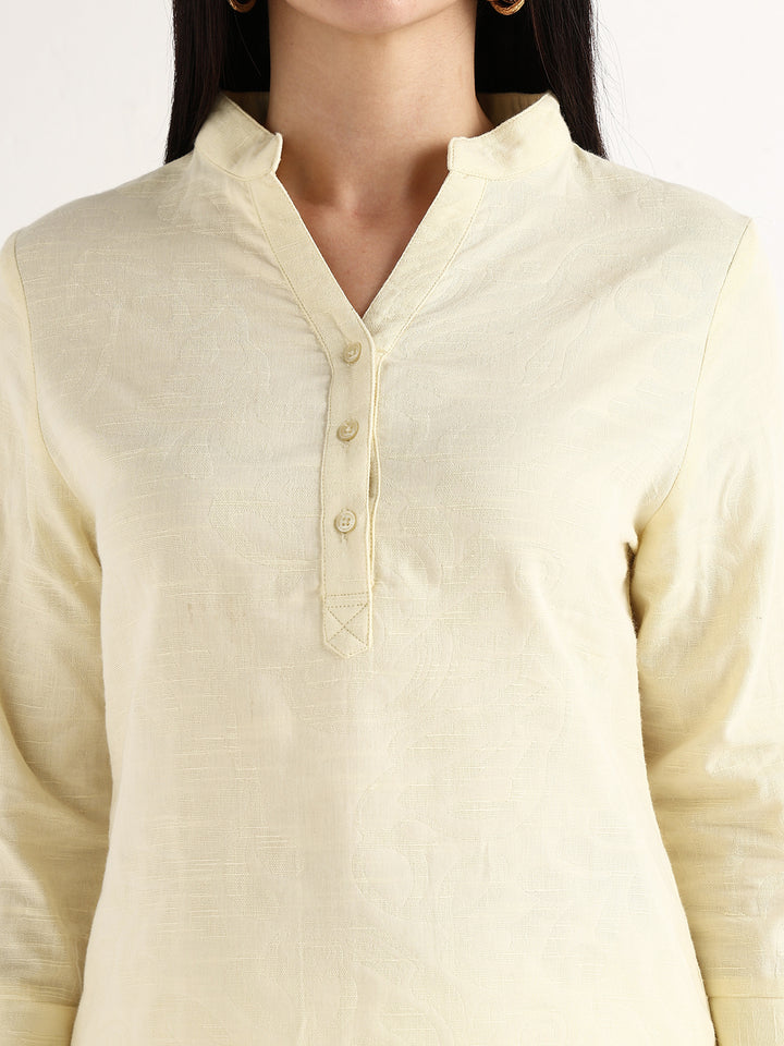 Hancock   Women   Yellow   Solid Self Design   Pure Cotton   Regular Fit   Formal   Top