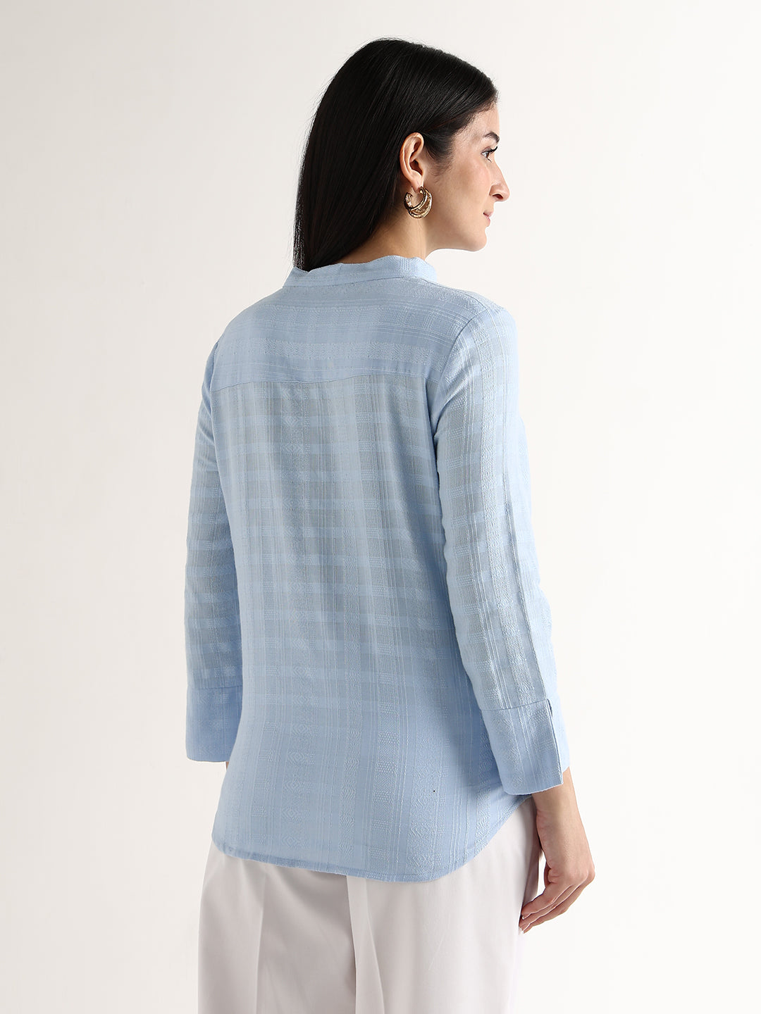Hancock   Women   Sky Blue   Solid Self Design   Pure Cotton   Regular Fit   Formal   Top