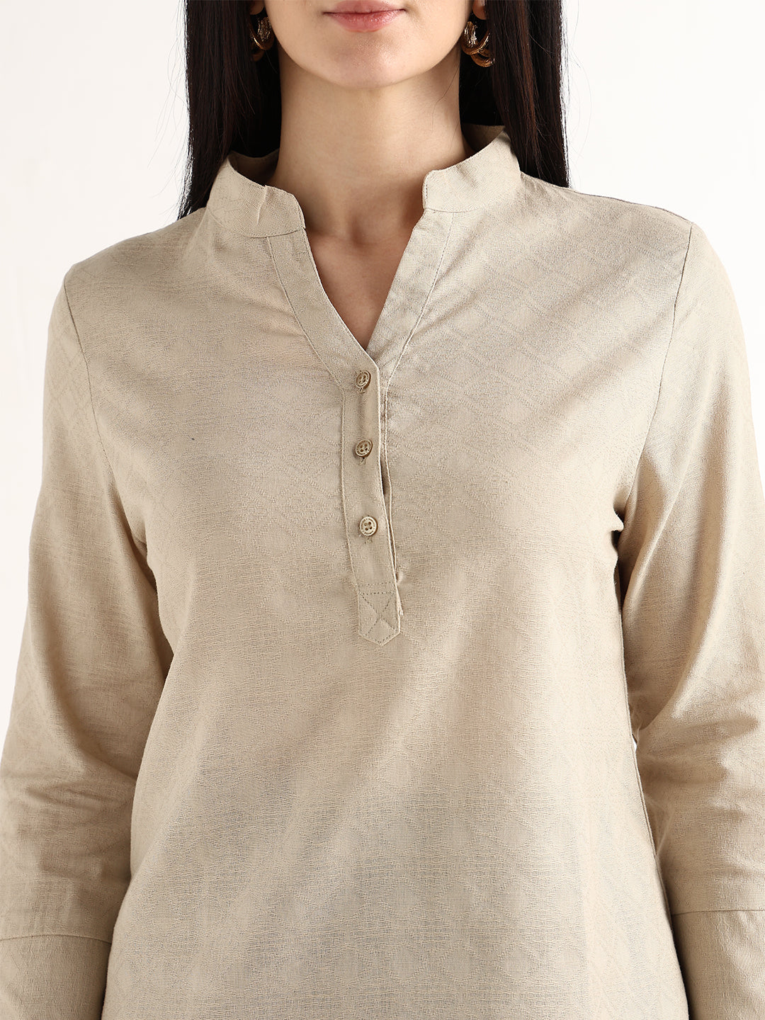 Hancock   Women   Beige   Solid Self Design   Pure Cotton   Regular Fit   Formal   Top