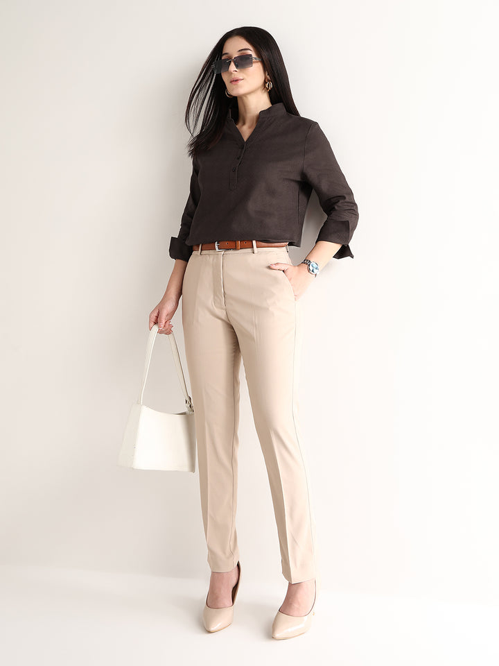 Hancock   Women   Brown   Solid Self Design   Pure Cotton   Regular Fit   Formal   Top