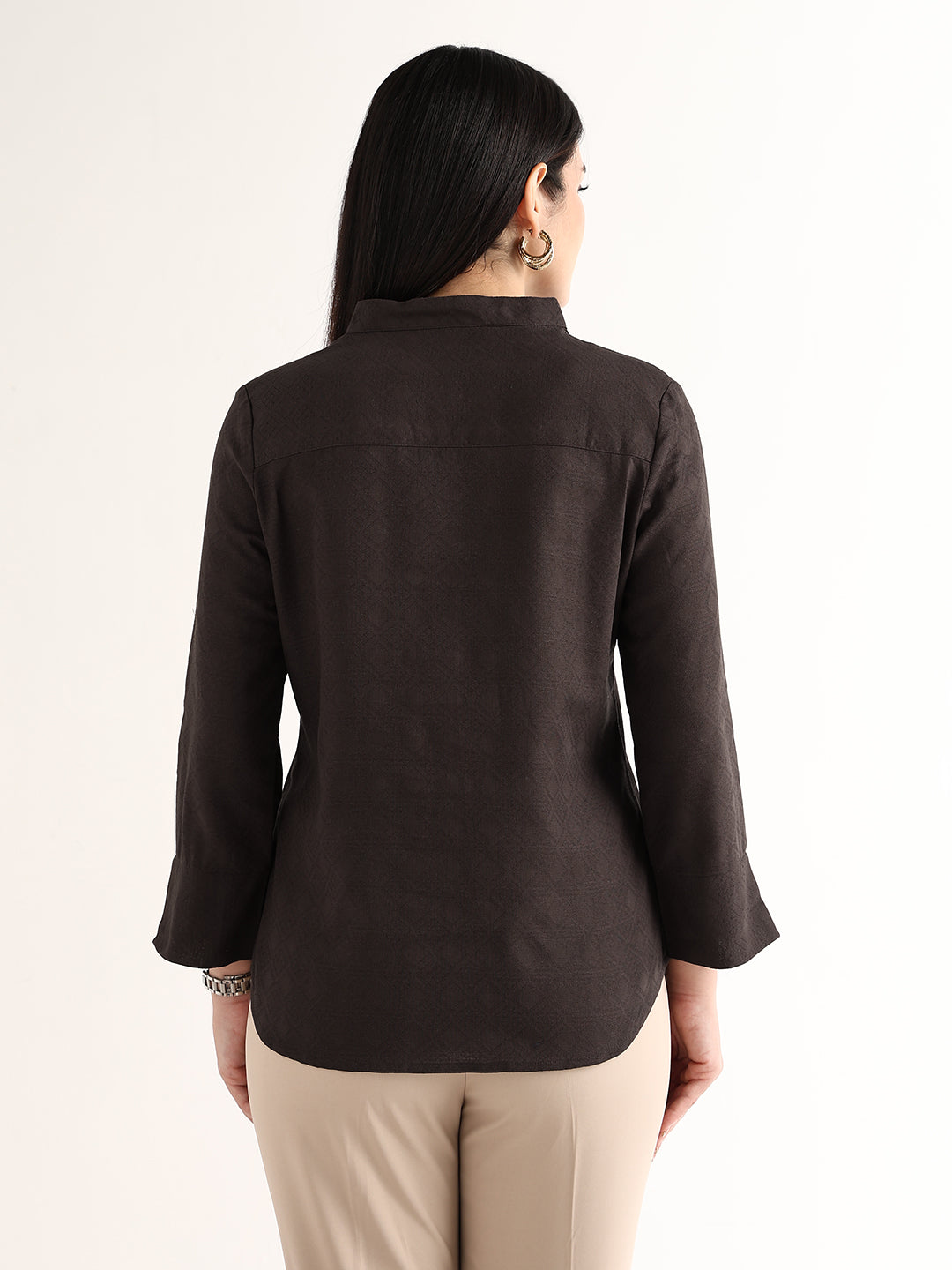 Hancock   Women   Brown   Solid Self Design   Pure Cotton   Regular Fit   Formal   Top