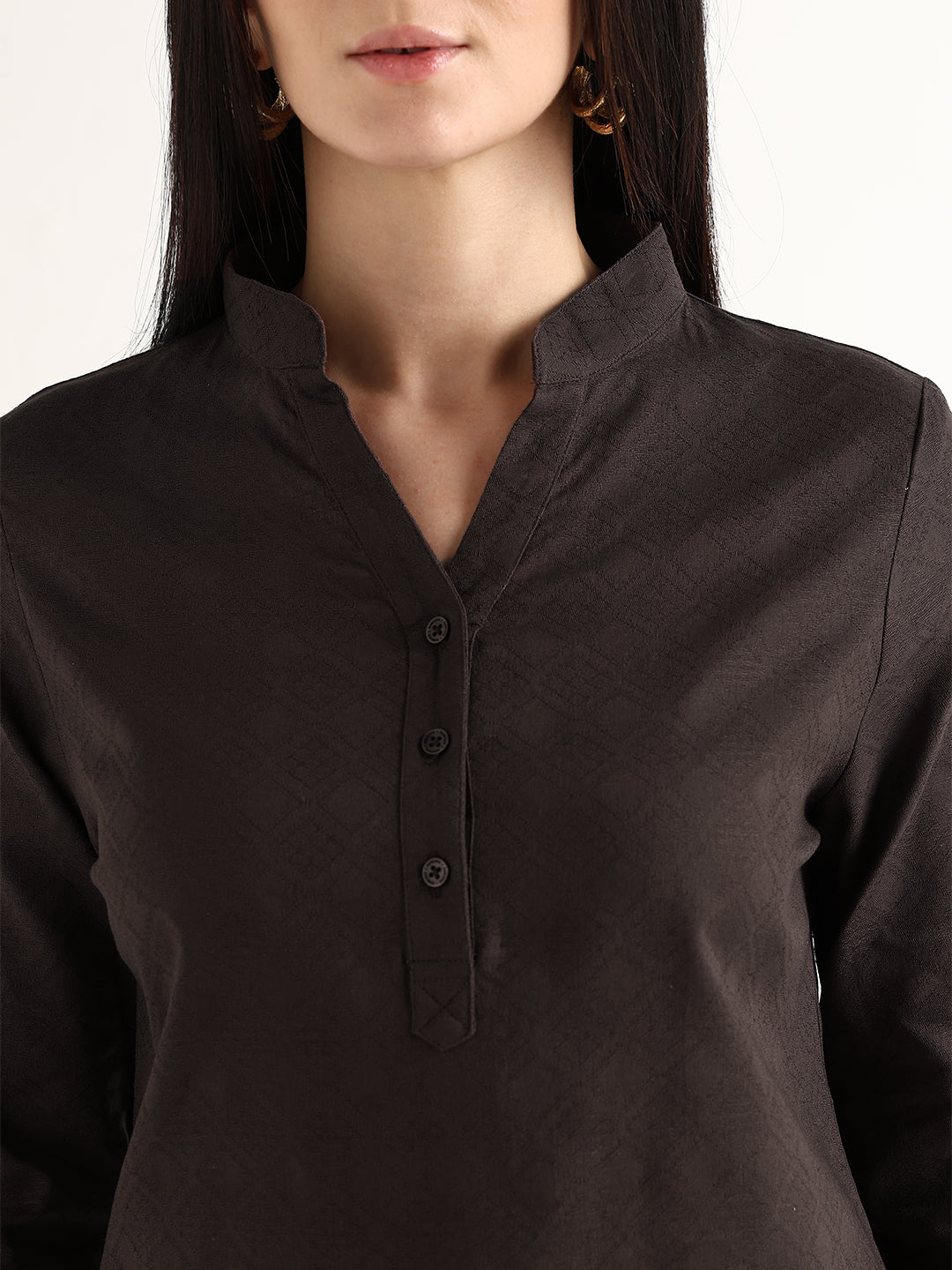 Hancock   Women   Brown   Solid Self Design   Pure Cotton   Regular Fit   Formal   Top