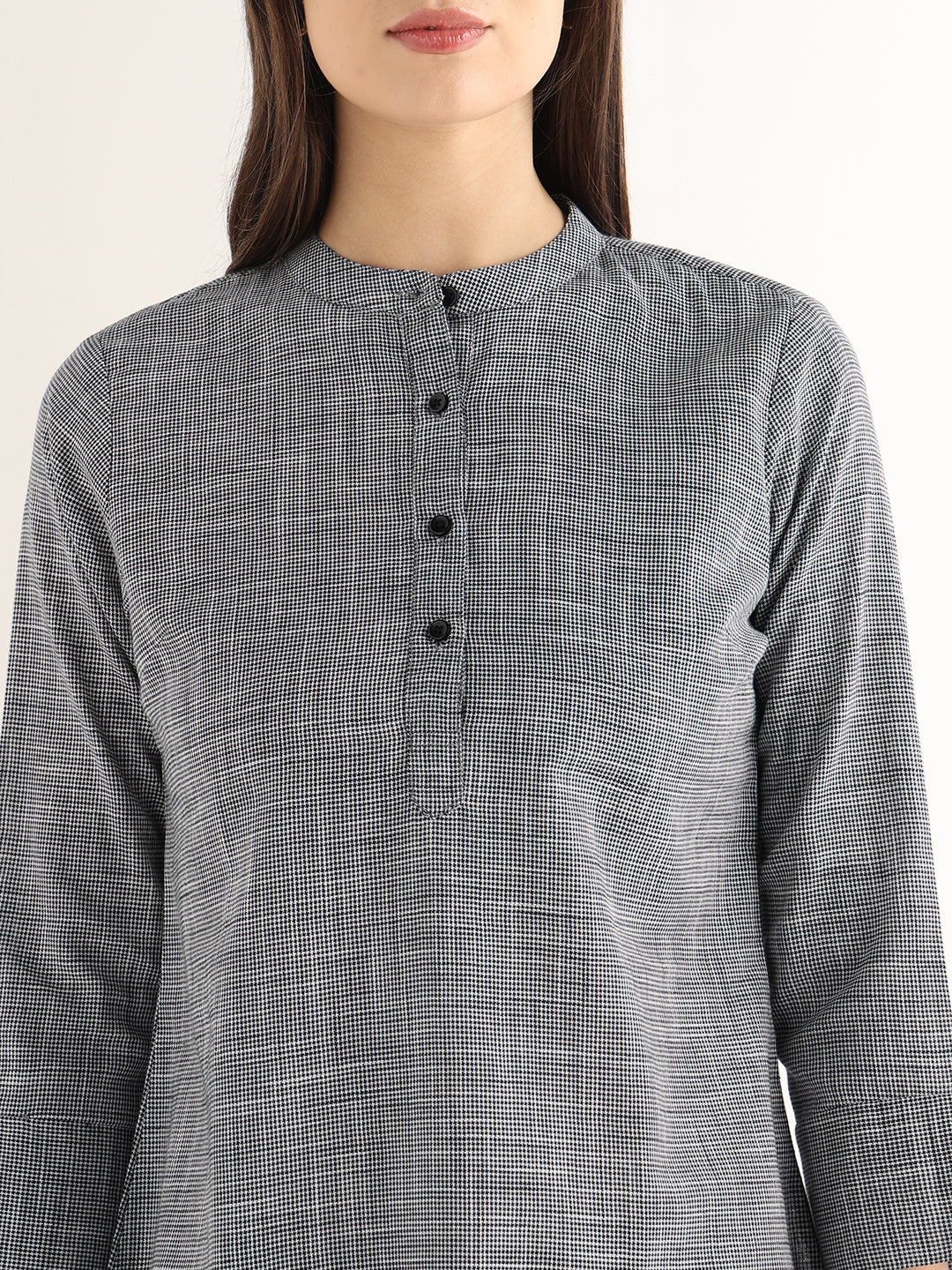 Hancock Women Black & White Solid Self Design Pure Cotton Regular Fit Formal Top