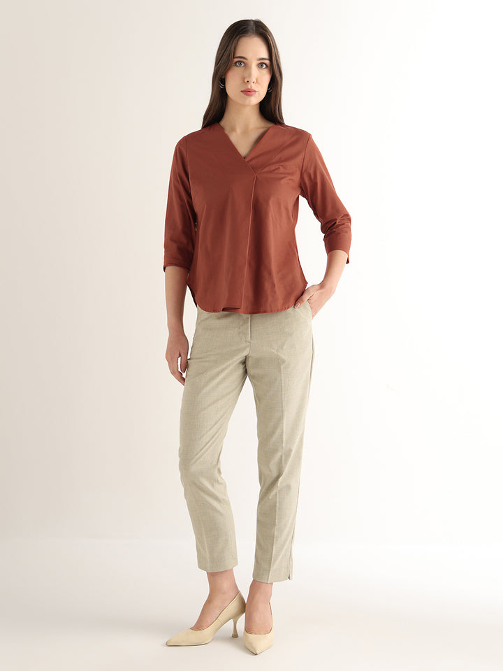 Hancock Women Rust Solid Pure Cotton Regular Fit Formal Top