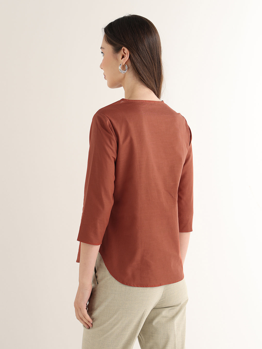 Hancock Women Rust Solid Pure Cotton Regular Fit Formal Top