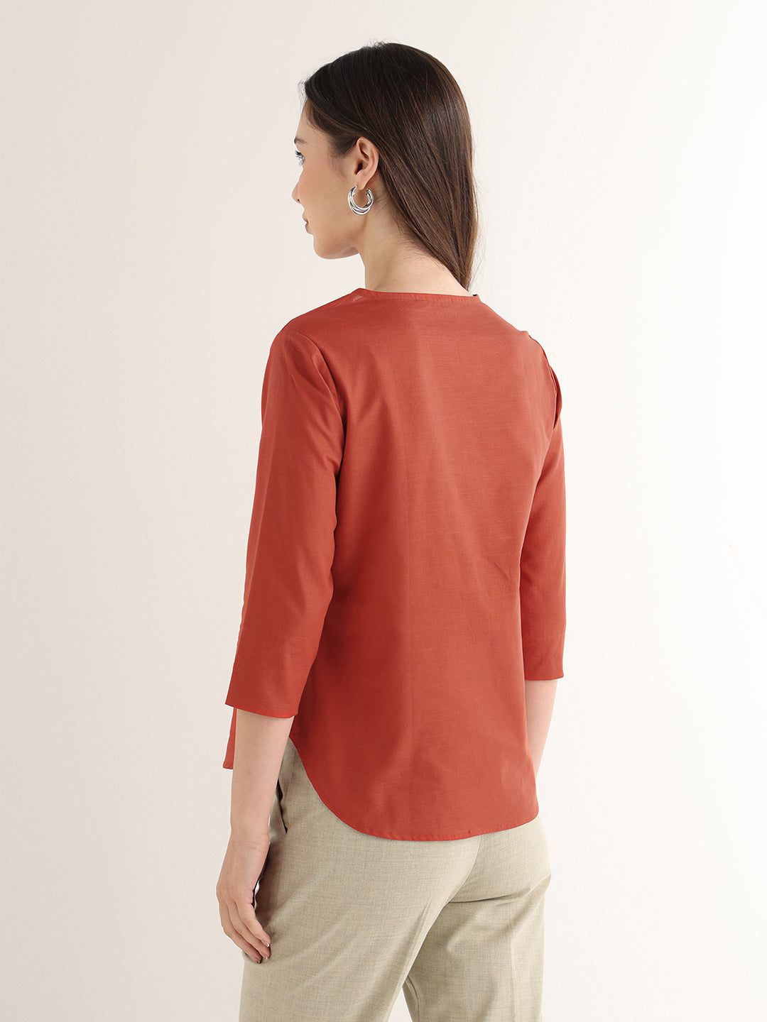 Hancock Women Rust Solid Pure Cotton Regular Fit Formal Top