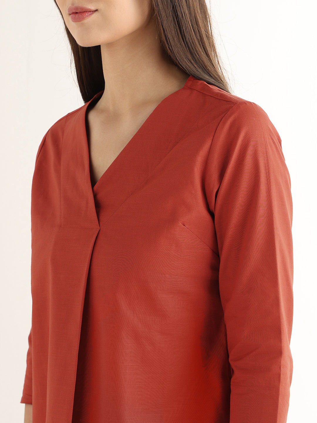 Hancock Women Rust Solid Pure Cotton Regular Fit Formal Top
