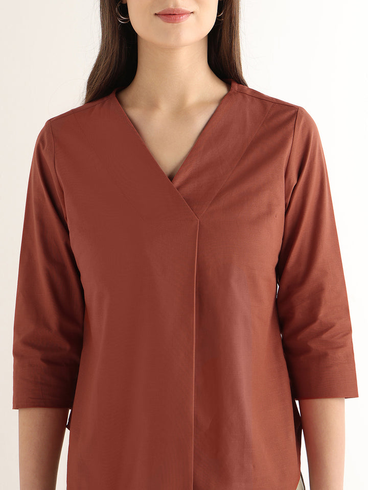 Hancock Women Rust Solid Pure Cotton Regular Fit Formal Top