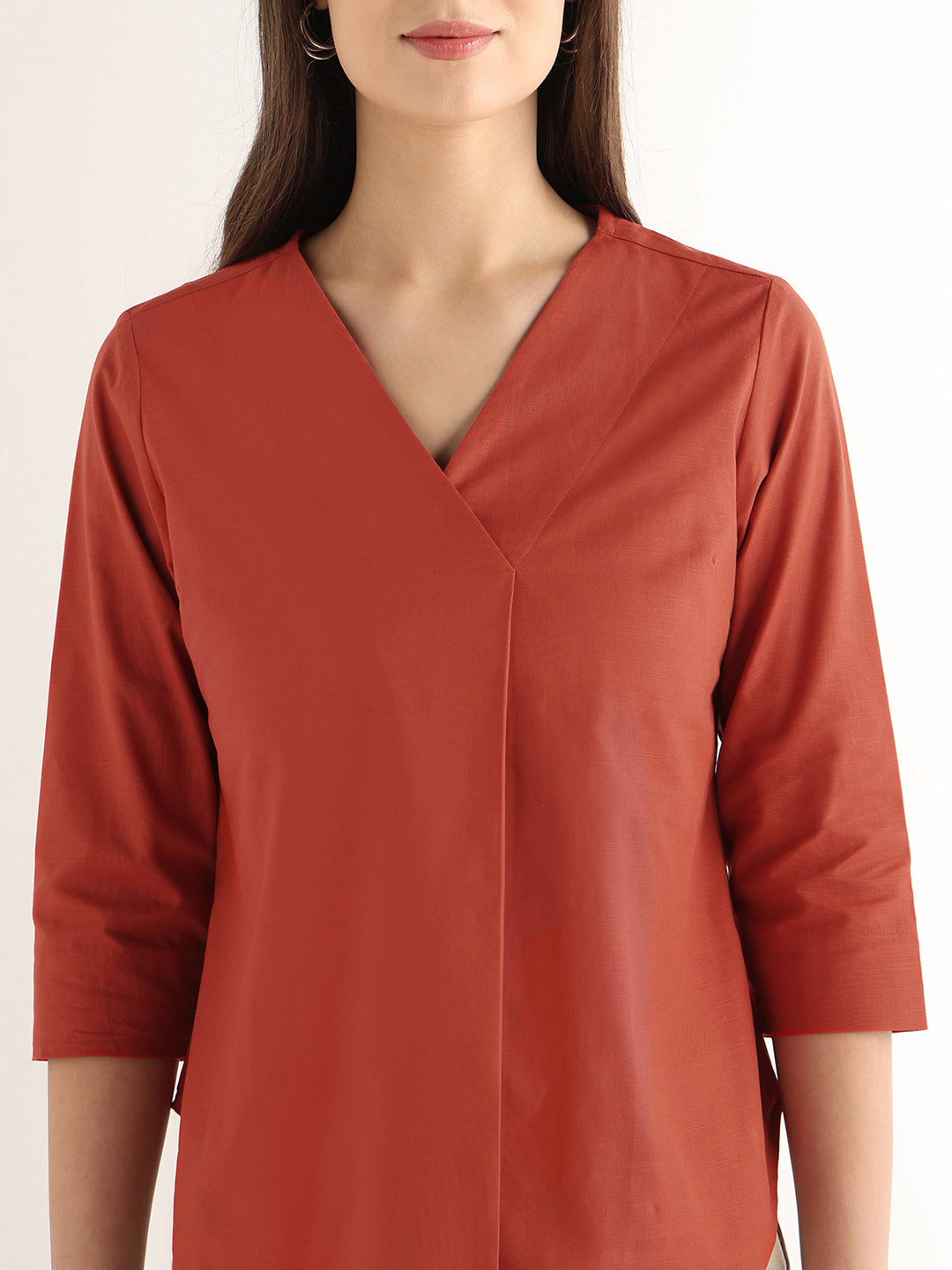 Hancock Women Rust Solid Pure Cotton Regular Fit Formal Top