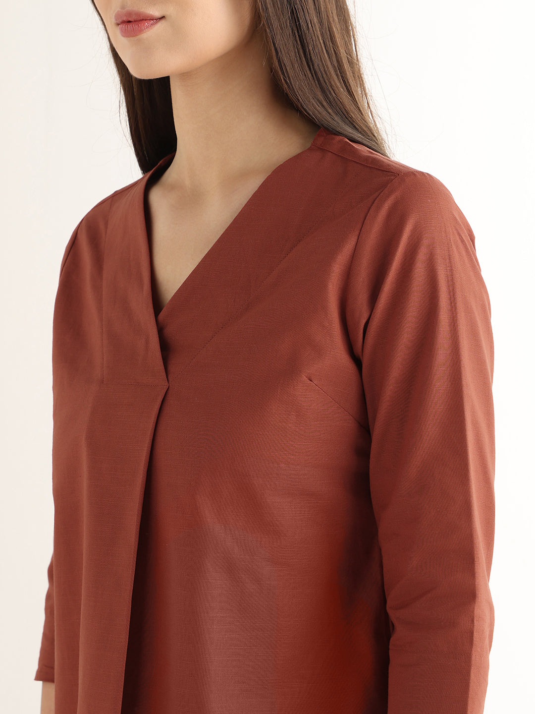 Hancock Women Rust Solid Pure Cotton Regular Fit Formal Top
