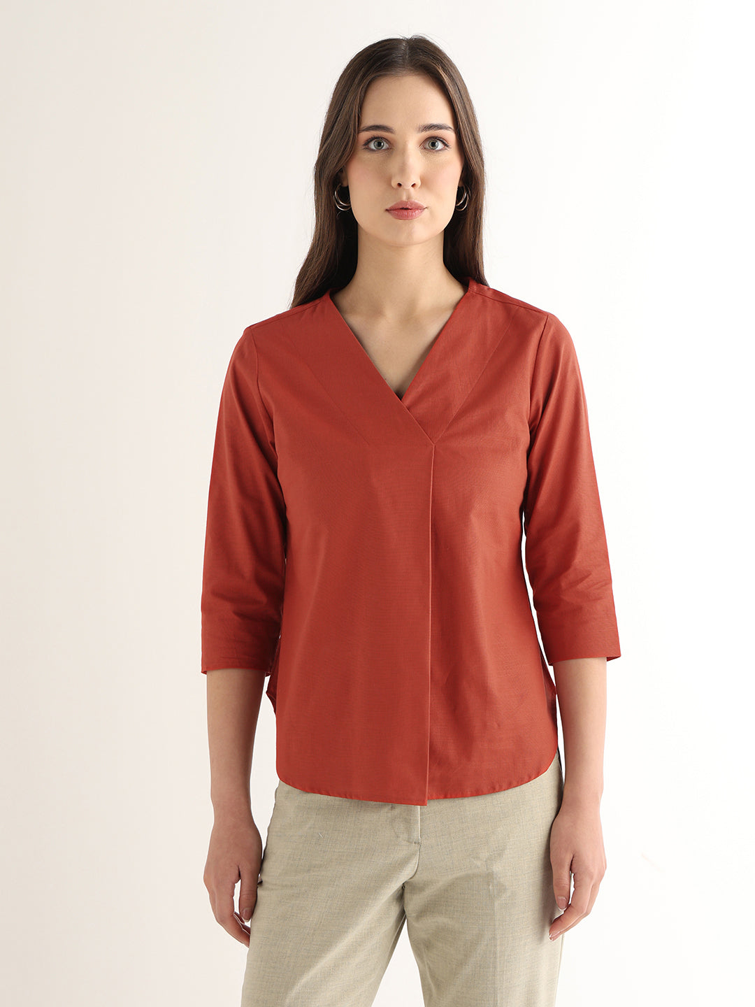 Hancock Women Rust Solid Pure Cotton Regular Fit Formal Top