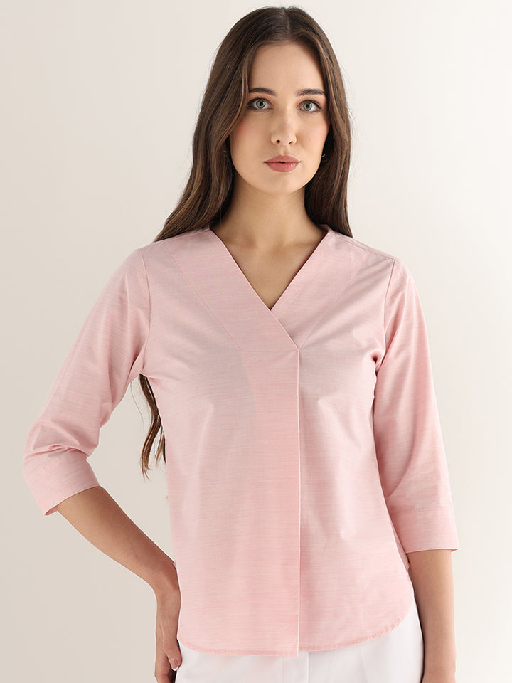 Hancock Women Pink Solid Pure Cotton Regular Fit Formal Top