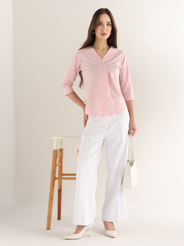 Hancock Women Pink Solid Pure Cotton Regular Fit Formal Top