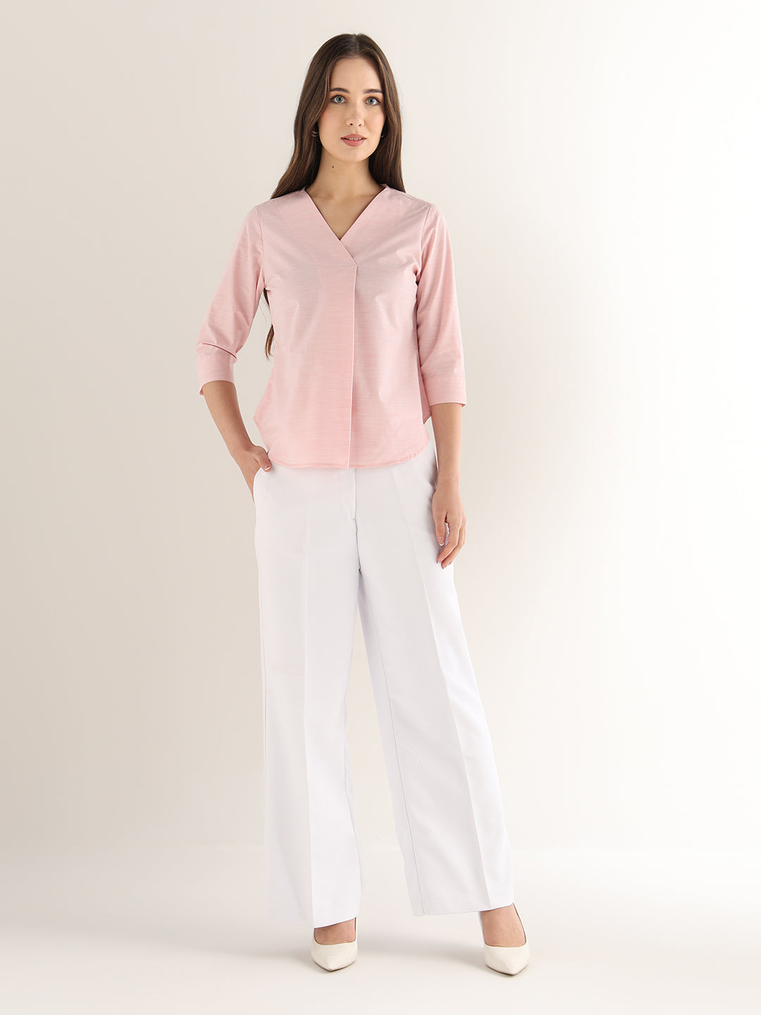 Hancock Women Pink Solid Pure Cotton Regular Fit Formal Top