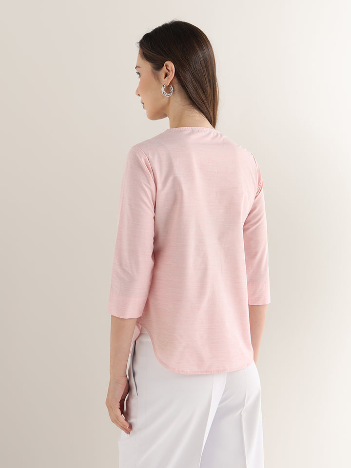 Hancock Women Pink Solid Pure Cotton Regular Fit Formal Top